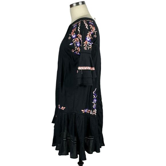 FREE PEOPLE Pavlo Babydoll Dress Black Mini Embroidered Boho Women's Size Small - Picture 2 of 7